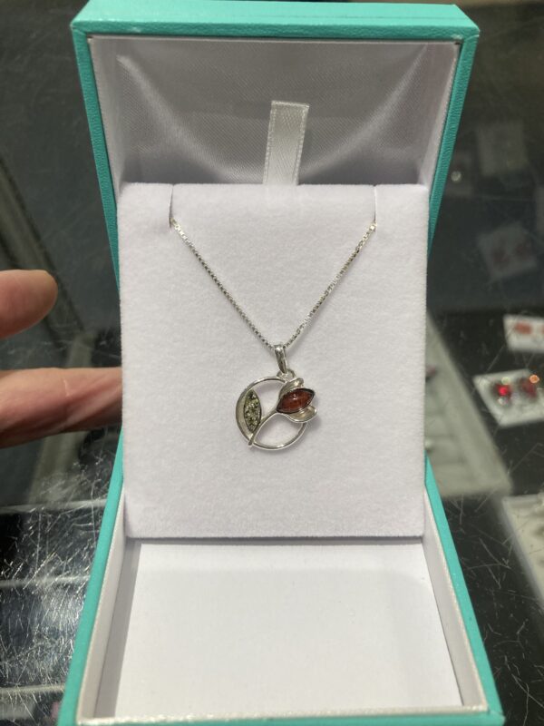 Sterling silver with Baltic amber pendant