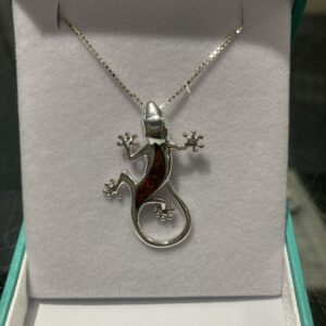 Sterling silver and Baltic amber lizard pendant