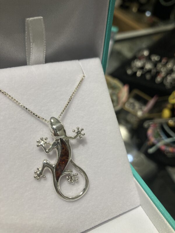 Sterling silver and Baltic amber lizard pendant - Image 3