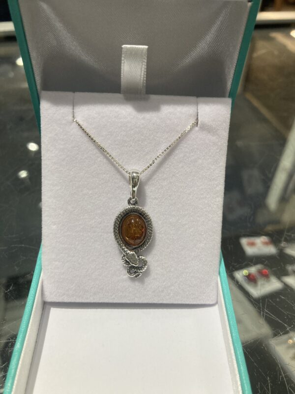 Sterling Silver & Baltic Amber snake pendant - Image 3
