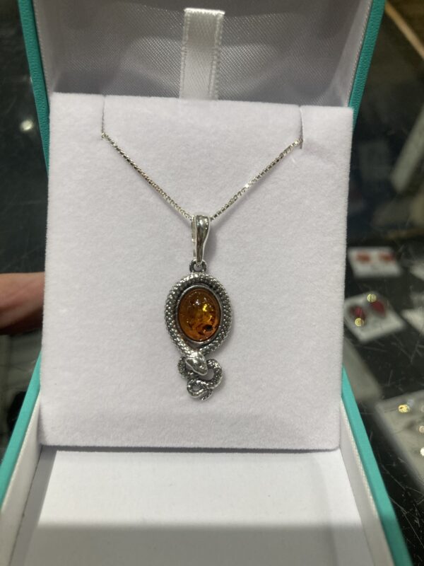 Sterling Silver & Baltic Amber snake pendant - Image 2