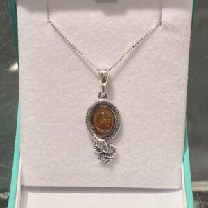 Sterling Silver & Baltic Amber snake pendant