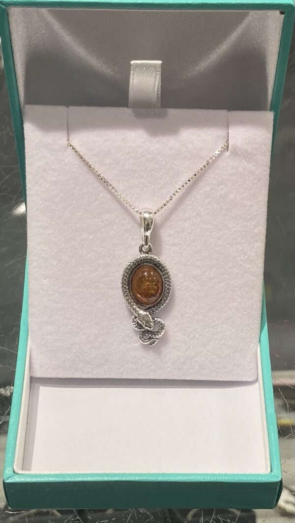 Sterling Silver & Baltic Amber snake pendant