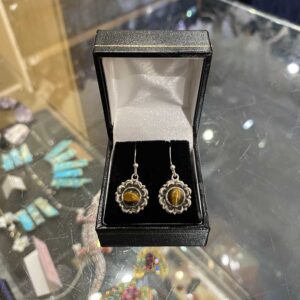 Round Tigers Eye Sterling Silver Earrings